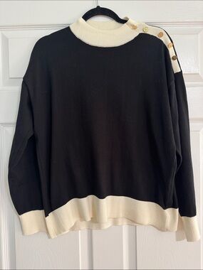 Michael Kors Black Sweater with Cream Trim and Shoulder Buttons